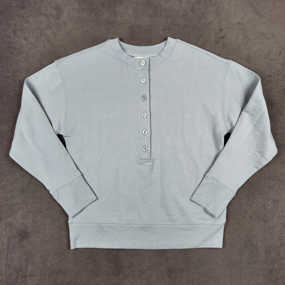 Athleta Balance Henley Sweatshirt Womens XS‎ Light Blue Relaxed Fit Pullover NEW